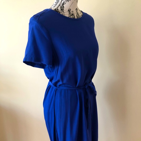 MARCS Cobalt Blue Dress 100% Silk Pullover Shift Tie Waist High Low Skirt Size M - Picture 6 of 16